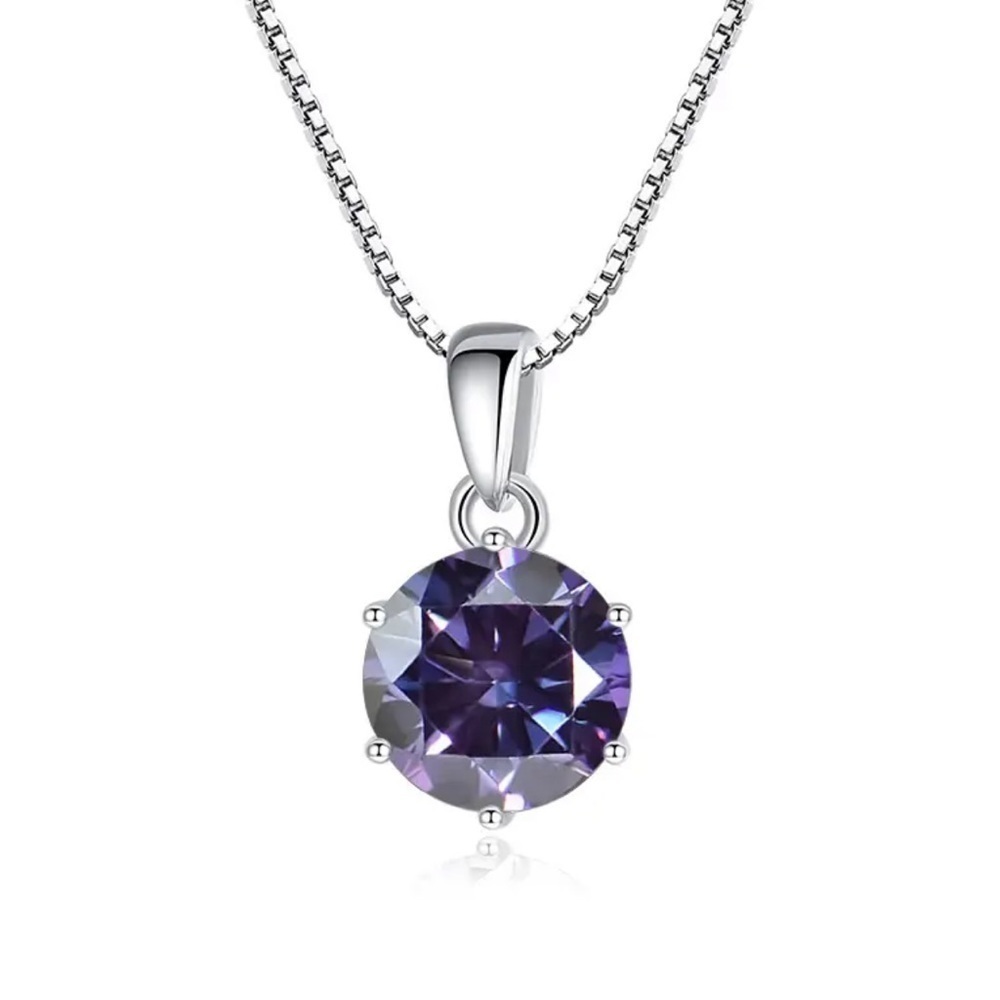Certified 1ct. Rare Purple Moissanite Solitaire Round Necklace NEW